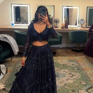 Navy Blue Embellished Lehenga Set